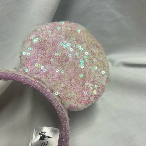 Disney Parks Sequin Headband Shimmery Mouse Ears White Light Pink Sequins - Picture 5 of 9